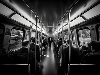 train in the subway, black and white