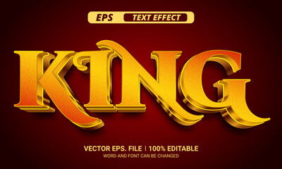 King 3d editable vector text effect on red background