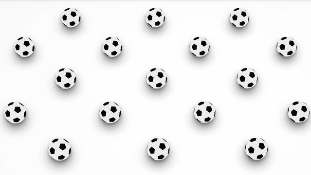 Abstract 3d animation of grid of black and white ball or soccer ball shapes with in isometric view. Computer generated loop animation. Football pattern, 4K seamless motion design