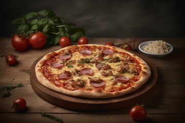 Obraz na płótnie Canvas Authentic Italian pizza on a light background. Generative AI
