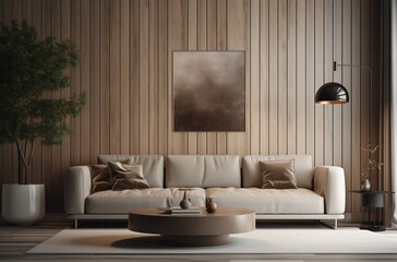 Fototapeta na wymiar Luxury interior design with beige couch - AI design