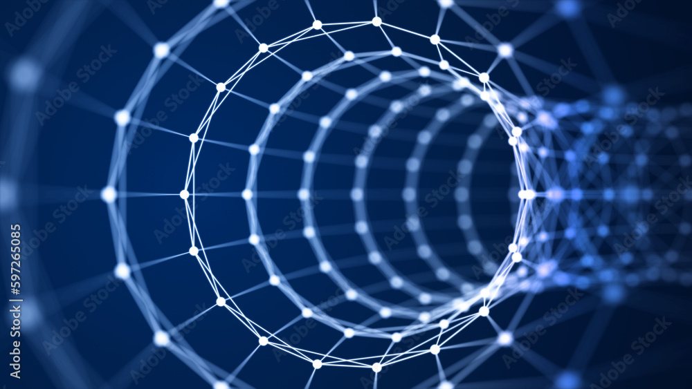 Poster Abstract tunnel. 3D wormhole or vortex. Grid. 3d rendering