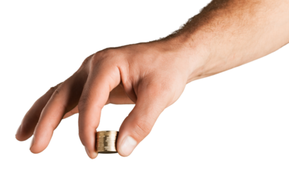 Saving money. Stack coins in hand