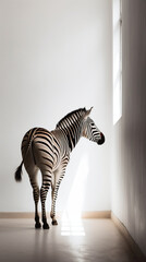 Fototapeta na wymiar Back View of Minimalist Zebra in Sunlit Room, generated by IA 