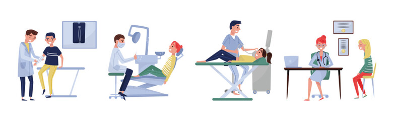 Medical Checkup with Doctors Examining Patients Characters Vector Set