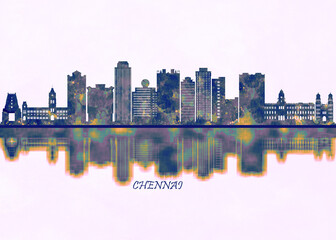 Chennai Skyline. Cityscape Skyscraper Buildings Landscape City Background Modern Architecture Downtown Abstract Landmarks Travel Business Building View Corporate - obrazy, fototapety, plakaty