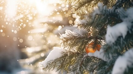 Obraz na płótnie Canvas Winter Christmas tree background. Illustration AI Generative.