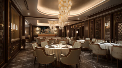 Luxury Restaurant Interior. Illustration AI Generative