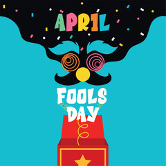 Colored april fool day template with surprise box Vector