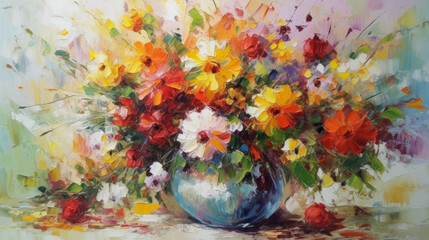 Obraz na płótnie Canvas Impressionist painting flower bouquet. Illustration AI Generative