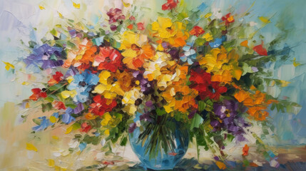Fototapeta na wymiar Impressionist painting flower bouquet. Illustration AI Generative