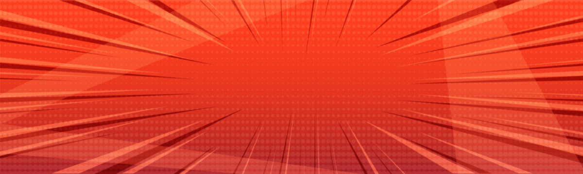 Comic red vector background in pop art style, burst retro superhero pattern, halftone effect, manga banner, gradient light backgrop with dots and beams. Explosion illustration