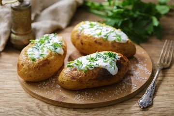 Baked potato with cream sauce