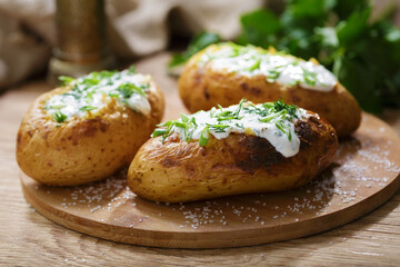 Baked potato with cream sauce
