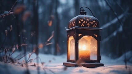 Winter background with Lantern. Illustration AI Generative.
