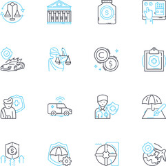 Policy linear icons set. Legislation, Guidelines, Regulations, Mandates, Principles, Rules, Laws line vector and concept signs. Decisions,Measures,Protocol outline illustrations Generative AI