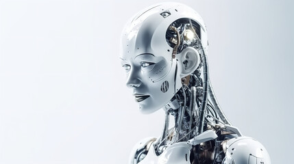 Artificial intelligence modern futuristic the most perfect stunningly beautiful woman robot on white background