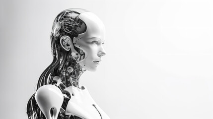 Artificial intelligence modern futuristic the most perfect stunningly beautiful woman robot on white background