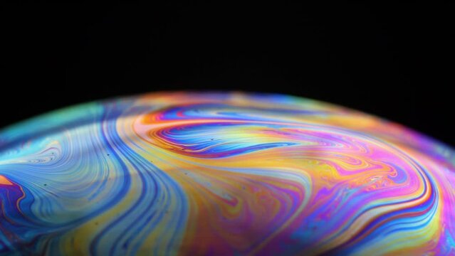 Rainbow multilayer film. Spherical abstraction of iridescent blue, yellow and red colors with soft focus. The natural environment.
