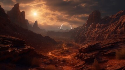 Captivating Landscapes in Cinematic Detail: A Hyper-Detailed, Unreal Experience of the Red Martian Sky and Nature's Beauty in Utah's Zion Park, Generative AI