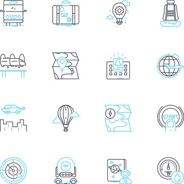 Goods movement linear icons set. Transport, Logistics, Shipping, Haulage, Dispatch, Cargo, Shipment line vector and concept signs. Transit,Warehousing,Supplychain outline illustrations Generative AI