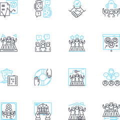 Human resources linear icons set. Recruitment, Hiring, Training, Development, Performance, Compensation, Benefits line vector and concept signs. Diversity,Inclusion,Talent outline Generative AI