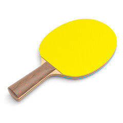 Yellow ping pong racket for table tennis isolated on white background