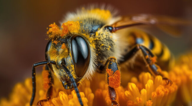 Bees, furry legs, golden pollen, standout.