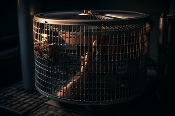New condenser installed on home AC unit. Generative AI