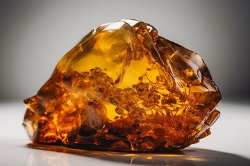 Irresistible amber crystal on baltic boulder, ideal for a stylish look. A perfect white background jewellery. Generative AI