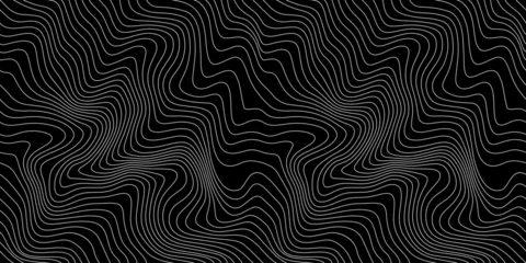 Poster Im Rahmen Vector Weather Map Background. Abstract Seamless Pattern with Contour Lines Isolated on Black Bg. Geometric Linear Topographic Texture © Briddy
