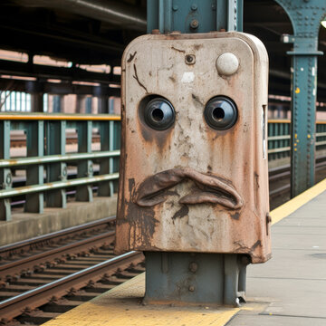 Stunning natural pareidolia with a face appearing on a train station platform. Natural optical illusion with great potential for emotive and graphical applications. Generative AI