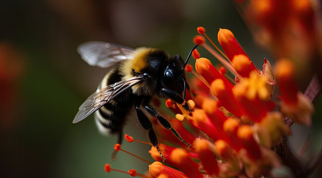A buzz from a bumblebee bee amidst bright colors.