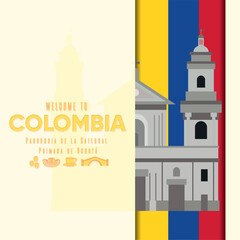 Colored colombia travel poster with traditional church landmark Vector