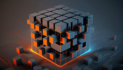 3d blockchain concept illustration Creation of ai.Generative AI.