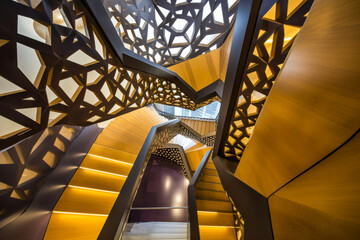 Obraz premium A mysterious combination of stairs in height, forming an intricate labyrinth. The perfect photo for an attractive illustration or an abstract composition. Generative AI