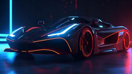 Obraz na płótnie Canvas Neon Driven Dreams: A Generative AI Fantasy Sports Car in a Cyberpunk Neon Aesthetic