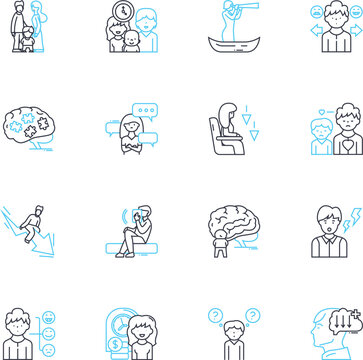 Cognitive science linear icons set. Perception, Cognition, Neuroscience, Attention, Memory, Language, Comprehension line vector and concept signs. Reasoning,Emotion,Consciousness outline Generative AI