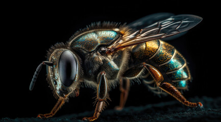 Glittering Bee Wings Close-Up, Captured in Intricate Detail.