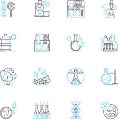 Fototapeta premium Biomedical Science linear icons set. Microbiology, Immunology, Genetics, Pharmacology, Pathology, Physiology, Biochemistry line vector and concept signs. Generative AI