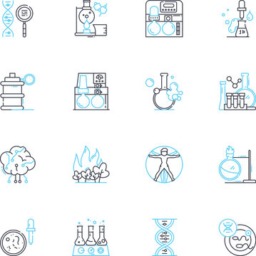 Biomedical Science linear icons set. Microbiology, Immunology, Genetics, Pharmacology, Pathology, Physiology, Biochemistry line vector and concept signs. Generative AI