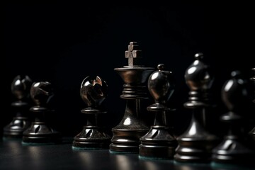 Dark background with chess pieces. Generative AI