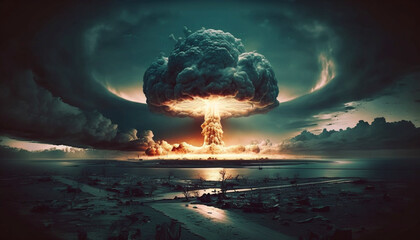 Nuclear World War Tragic Fearful Doomsday Scene Dramatic.Generative AI.