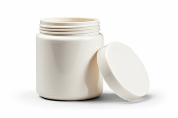 creme white pill bottle isolated on a white background  Generative AI
