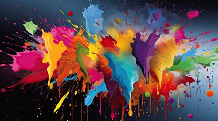 Vibrant Paint Splashes on a Colorful Background Perfect for a Party Flyer or Wallpaper. Generative AI