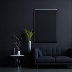 Black modern room with mockup frame