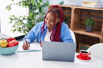 African american woman smiling confident studying at home