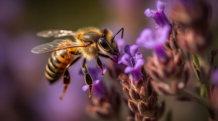Close-up Bee Gathering Nectar From Flower Image