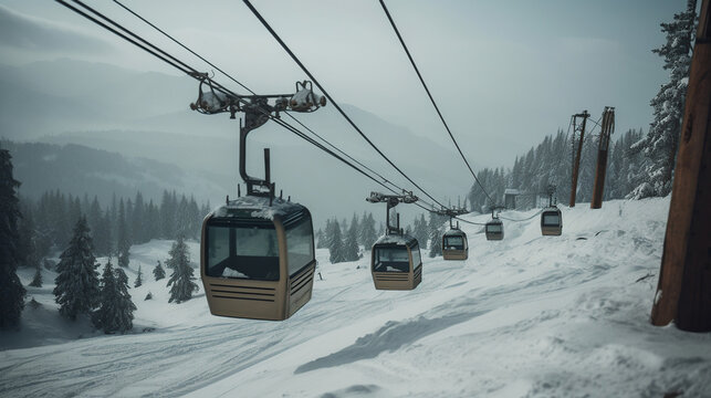 Gondola Cable car in Ski Area called 'Paradise on Earth. World's highest cable cars and a popular tourist attraction. Stunning photograph. Generative ai