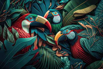  Jungle, design with parrots, generative ai